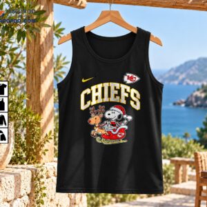 CHIEFS Christmas design with a Santa cartoon beagle riding a red sleigh alongside a festive reindeer