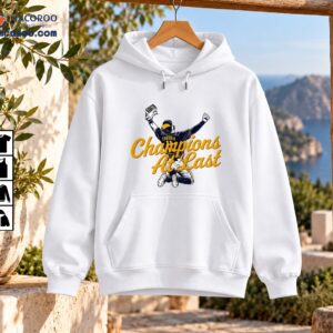 Chourio 11 Champions At Last baseball graphic with kneeling player raising both arms and bold gold script lettering