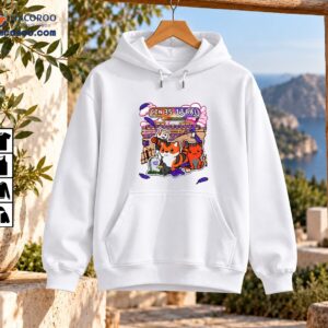 CIN 35-13 BAL cartoon football design with orange tiger cats, purple ravens, stadium and Never More tombstone