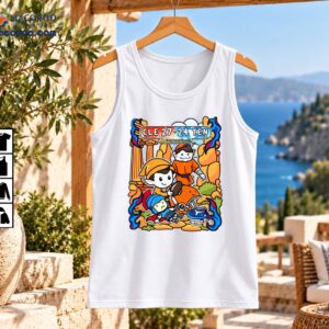 CLE 27-24 TEN CornDoggy Sports cartoon football design with orange characters, blue mascot and colorful scoreboard