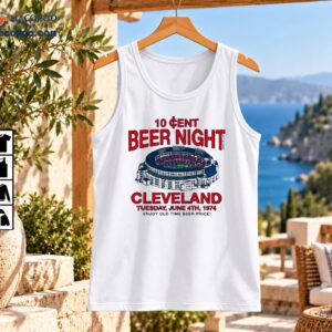 Cleveland 10 Cent Beer Night 1974 vintage shirt graphic with red lettering and detailed baseball stadium illustration