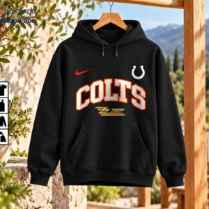Colts ZZ Top The Big One Vintage Graphic Shirt 3 Colts ZZ Top graphic with silver varsity lettering, orange trim, white horseshoe emblem, red swoosh, and gold script