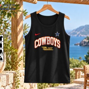 Cowboys ZZ Top graphic with silver arched lettering, red outlines, blue star, red swoosh, and gold accents