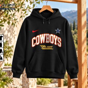 Cowboys ZZ Top graphic with silver arched lettering, red outlines, blue star, red swoosh, and gold accents