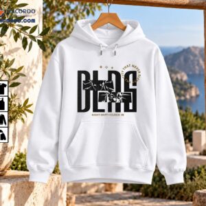 DLDS Night Shift graphic shirt with distressed black lettering, anime-style eyes, gold accents and night shift slogan