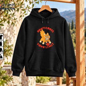 Winged orange cartoon cat with grumpy eyes, bone details, and red Don't Cross Your Limit lettering