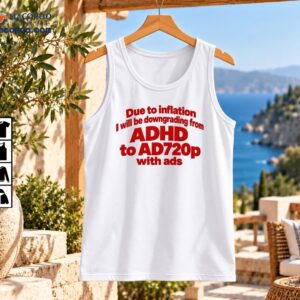 Funny red text design reading Due to inflation I will be downgrading from ADHD to AD720p with ads