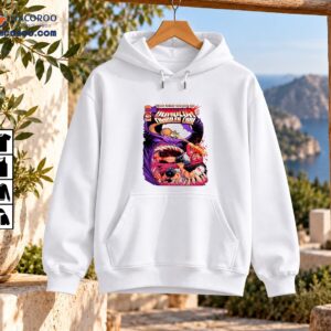 Dungeon Crawler Carl Volume 1 graphic shirt with laser-eyed orange cat, giant purple monster, and comic book artwork