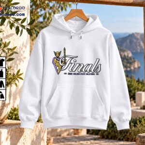 Finals 2026 Golden State Valkyries graphic with a gold and purple sword-wielding warrior and white script lettering