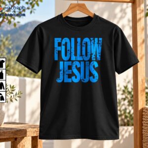 Follow Jesus Distressed Blue Faith Graphic Shirt