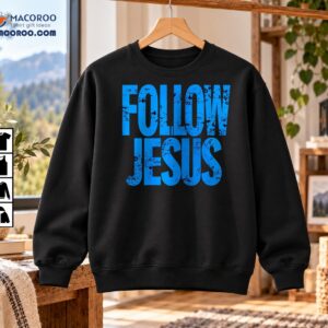 Follow Jesus Distressed Blue Faith Graphic Shirt