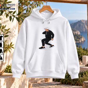 Cartoon football coach dancing in a black hoodie and joggers with a white baseball cap and black sneakers