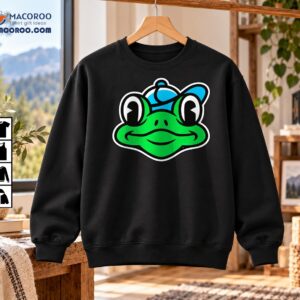 Green Frog Wearing Blue Cap Cartoon Logo Shirt