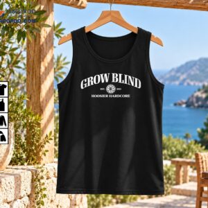 Grow Blind Hoosier Hardcore shirt graphic with distressed white arched lettering and a central star crest