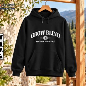 Grow Blind Hoosier Hardcore shirt graphic with distressed white arched lettering and a central star crest