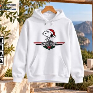 GTX Holiday Horsepower Airplane Christmas Graphic Shirt 3 GTX holiday graphic featuring a cartoon beagle in a Santa hat above a vintage airplane emblem with holly and red berries