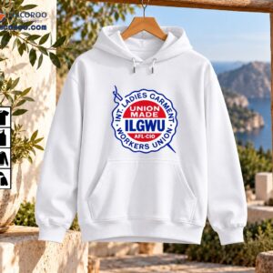 ILGWU union made graphic with a red, white, and blue scalloped seal, sewing needle, and thread