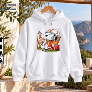 Illinois Fighting Illini Football Snoopy Painting Number 1 Shirt 3 Snoopy in an orange number 1 football jersey and helmet painting beside an Illinois football sign and red football