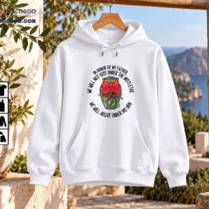 Gray urn with a red Christmas bow and green mistletoe beneath humorous lettering honoring a father