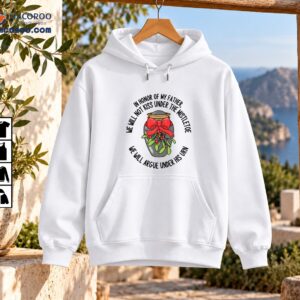 Christmas humor shirt design with a gray urn, red bow, green mistletoe, and funny father tribute lettering