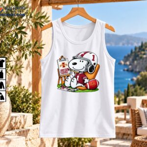 Iowa State Cyclones Snoopy Painting Football Number 1 Shirt 2 Snoopy in a maroon number 1 football jersey and helmet painting Iowa State Cyclones football artwork beside a red ball