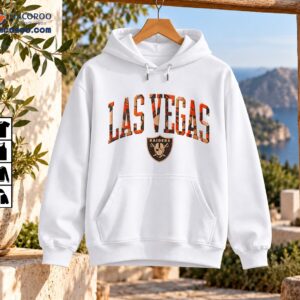 Las Vegas Raiders fall camo wordmark graphic with distressed orange and black lettering and vintage pirate shield