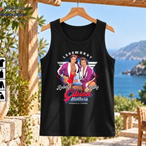 Legendary Gibson Brothers shirt featuring Robert and Ricky in purple jackets with retro wrestling graphics
