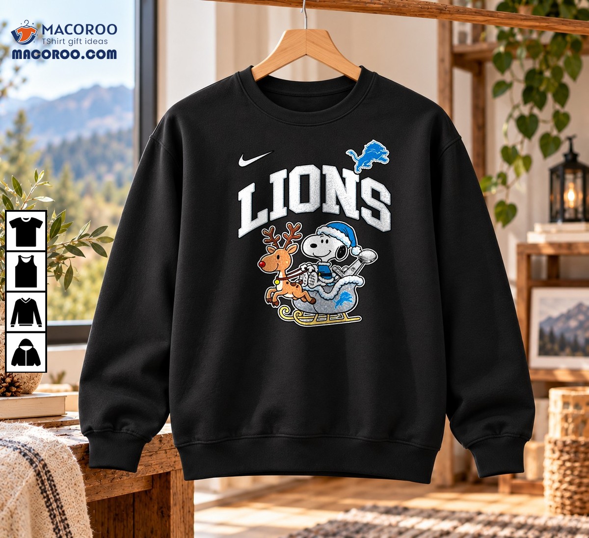 Lions Christmas Reindeer Sleigh Cartoon Shirt Lions Christmas Reindeer Sleigh Cartoon Shirt