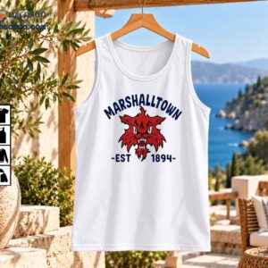 Marshalltown vintage wildcat mascot design with red snarling cat and navy EST 1894 lettering