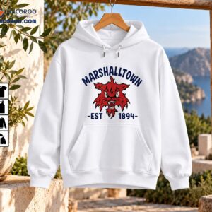Marshalltown vintage wildcat mascot design with red snarling cat and navy EST 1894 lettering
