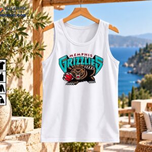 Memphis Grizzlies graphic with teal lettering, red Memphis text, and a fierce brown bear holding a red basketball
