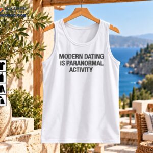 Modern Dating Is Paranormal Activity T-shirt design with distressed dark charcoal uppercase typography