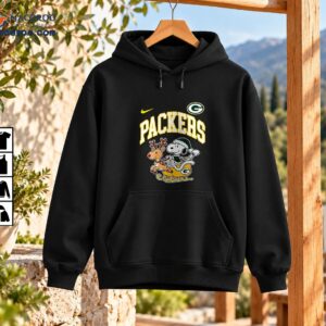 PACKERS Christmas graphic with a Santa cartoon dog riding a golden sleigh pulled by a red-nosed reindeer