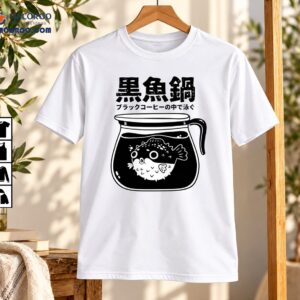 Pufferfish Swimming In Black Coffee Pot Japanese Art Shirt