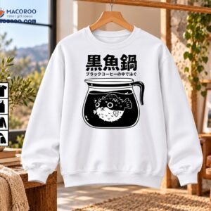 Pufferfish Swimming In Black Coffee Pot Japanese Art Shirt