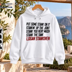 Logan Stankoven hockey shirt design with four distressed black slogans and bold red player lettering