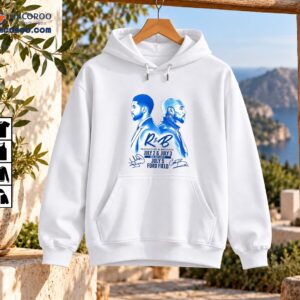 Blue and white R&B concert shirt design with two back-to-back artist portraits, July dates, Ford Field text, and signatures