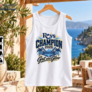 Rays Champion 2026 Grit and Glow baseball graphic with a capped baseball, crossed bats, palm trees, and stadium