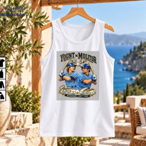 Vintage Milwaukee baseball graphic featuring Robin Yount and Paul Molitor in blue uniforms with bats and retro lettering