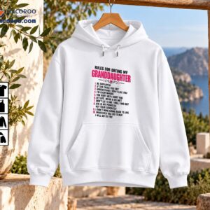 Rules for Dating My Granddaughter shirt design with bold pink lettering, a heart flourish, and ten funny protective rules
