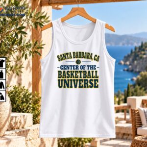 Santa Barbara CA Center of the Basketball Universe vintage varsity graphic with navy gold lettering and basketball icon
