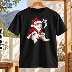 Santa Cat Smoking Cigarette Funny Christmas Shirt