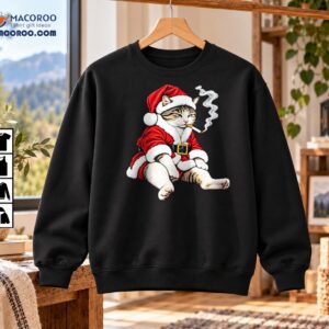 Santa Cat Smoking Cigarette Funny Christmas Shirt