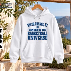 South Orange NJ Center of the Basketball Universe shirt design with blue varsity lettering and basketball graphic