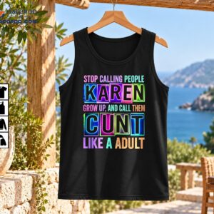 Colorful sarcastic Karen shirt design with neon block letters, glitter textures, and a bold adult humor slogan