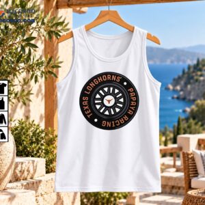 Texas Longhorns Papaya Racing circular wheel emblem with orange lettering and a central longhorn symbol