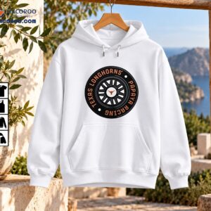 Texas Longhorns Papaya Racing circular wheel emblem with orange lettering and a central longhorn symbol
