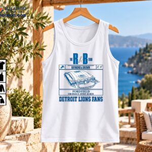 The R & B Tour Detroit Lions Fans Vintage Stadium Shirt 2 R & B Tour graphic with Ford Field stadium illustration and bold Detroit Lions Fans lettering in blue and white