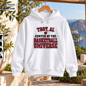 Troy AL Center of the Basketball Universe graphic with maroon varsity lettering and basketball illustration