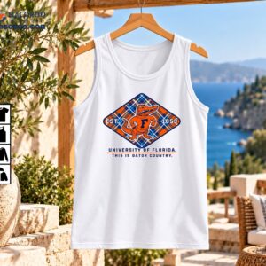 University of Florida This Is Gator Country EST 1853 shirt design with orange alligator mascot and blue plaid badge